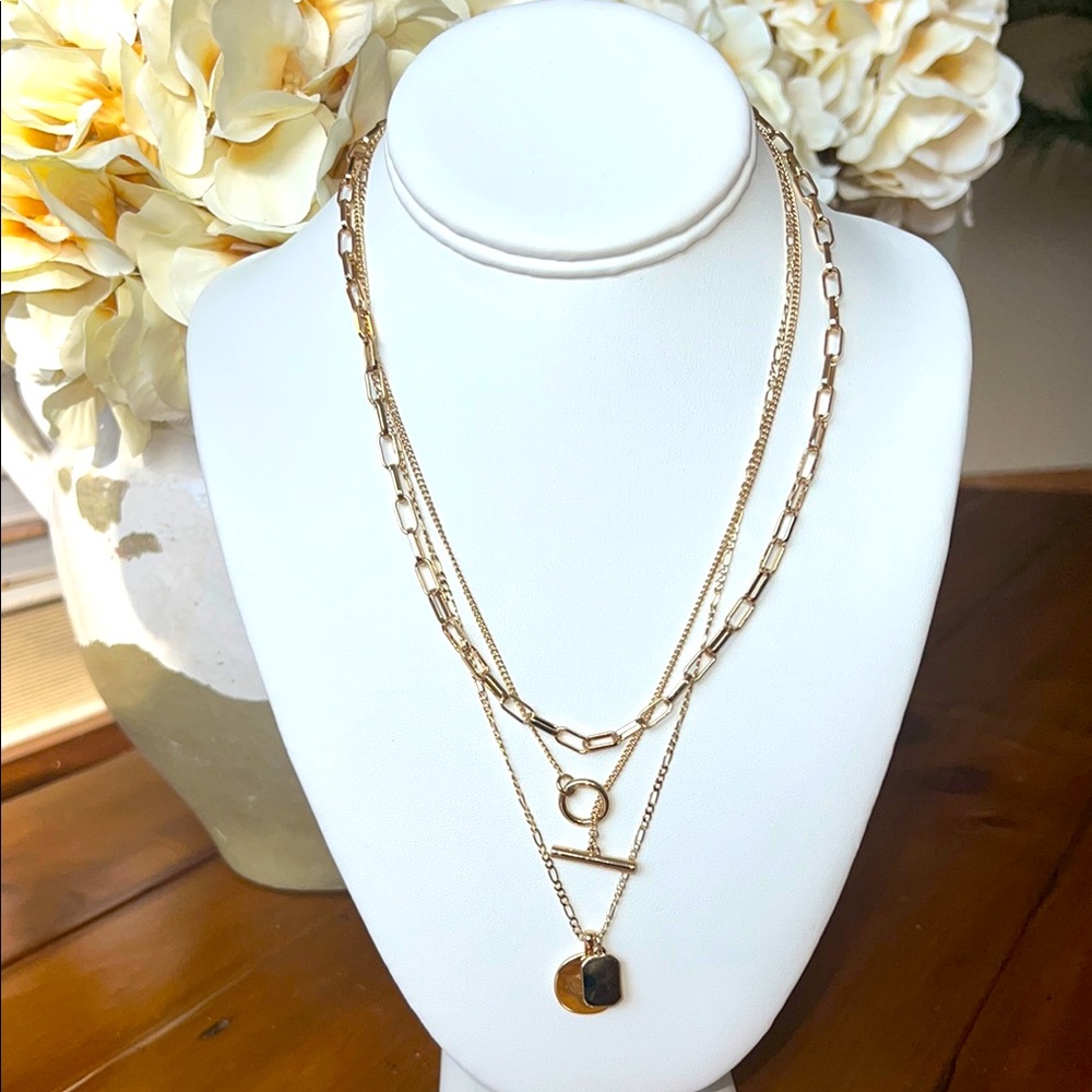 J. Crew Gold Tone Three Layer Necklace Set